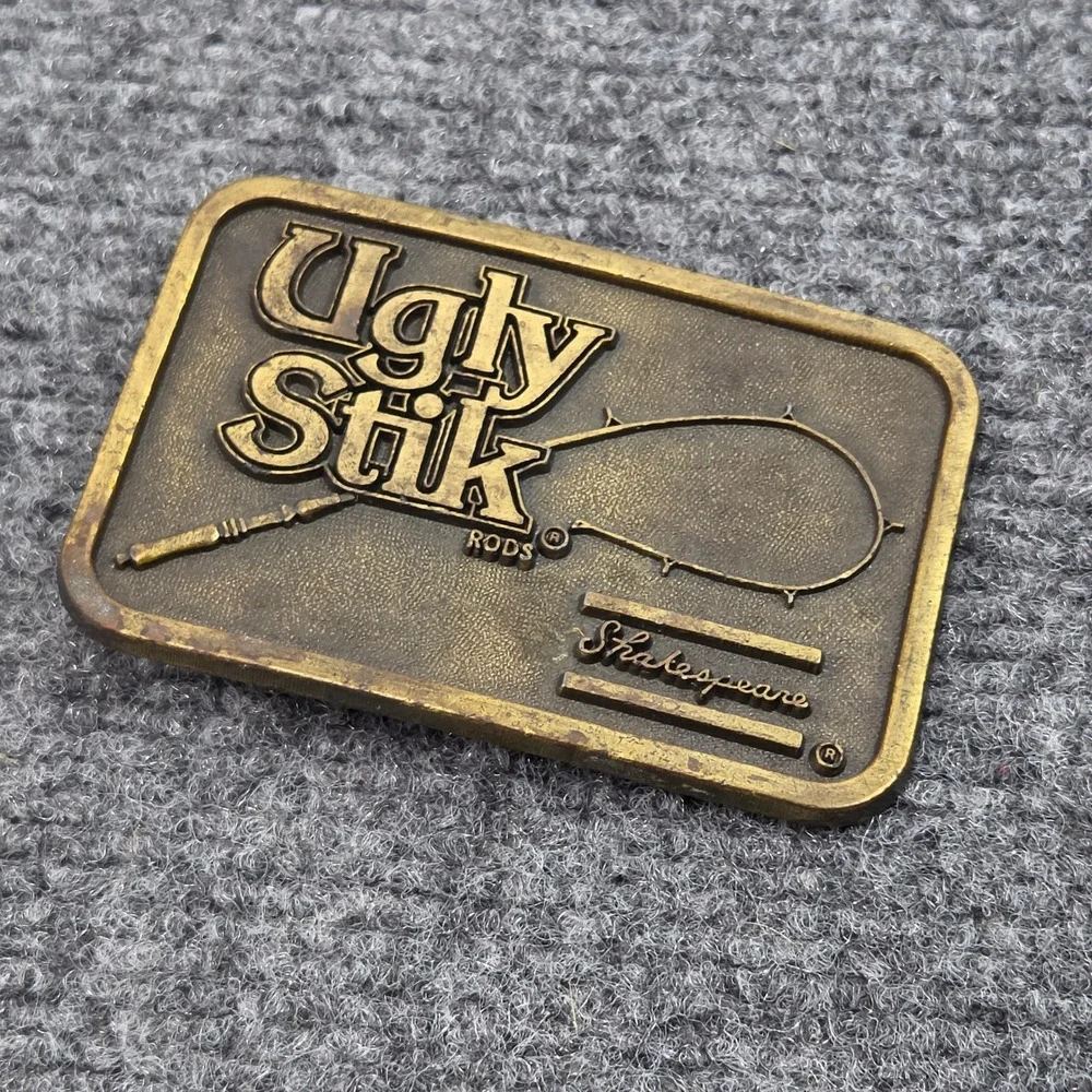 Vintage Shakespeare Ugly Stik Rods Belt Buckle Solid Brass RJ Roberts Made USA